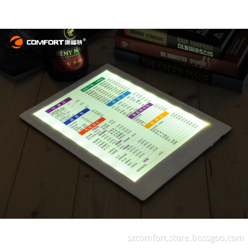 2016 hot sell bar supplies Luminous menu single page led lighting backlit menu